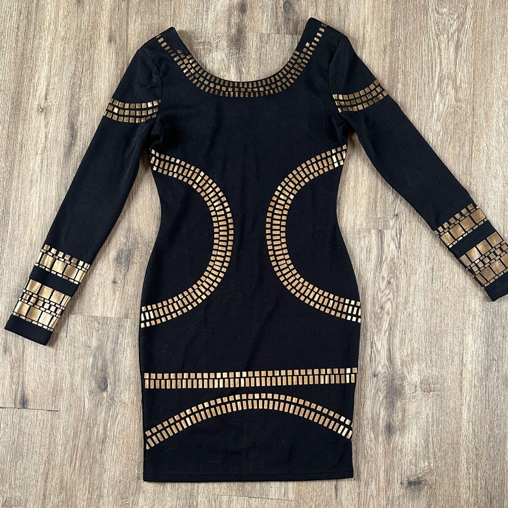 Fitted Black and Gold Women's Dress